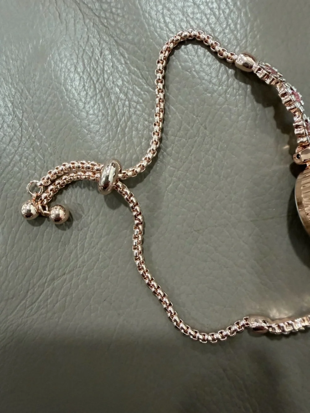 Rose Gold Pink Crystal Bracelet Watch Elegant Adjustable Jewelry